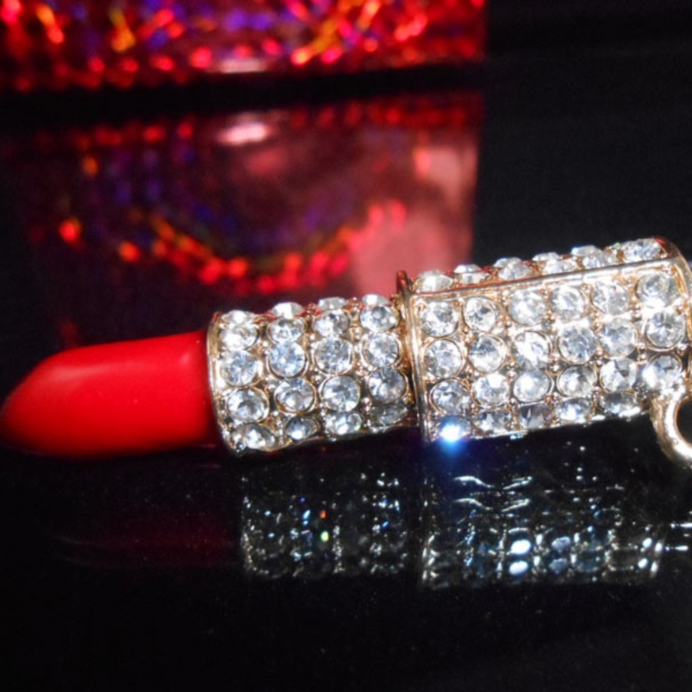 Crystal Bling Red Lipstick Purse Charm & Keychain